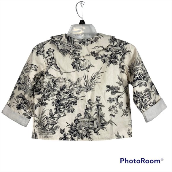 Toddler Girls Cotton Button Front Jacket Size 4T Ivory Black Terricloth - Picture 2 of 6